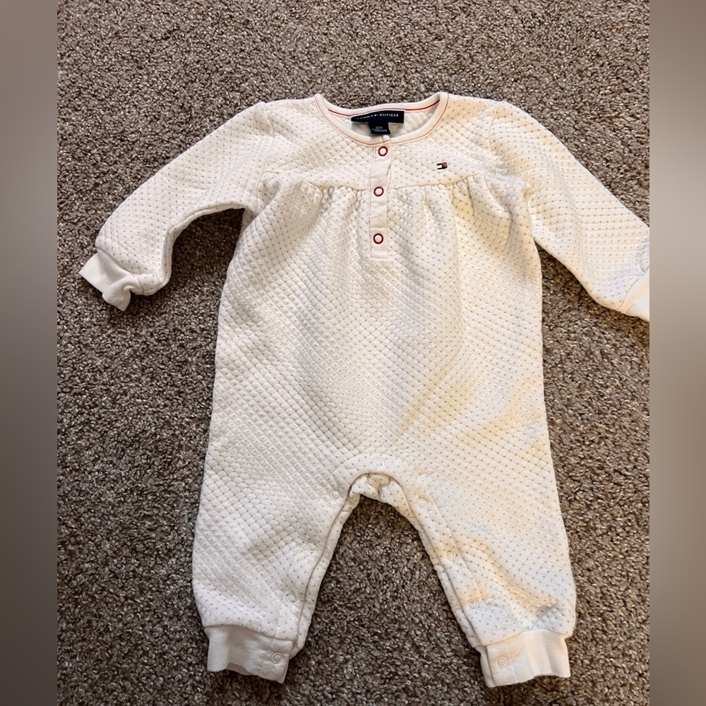 Tommy Hilfiger girls red and white quilted warm romper coveralls 12 months
